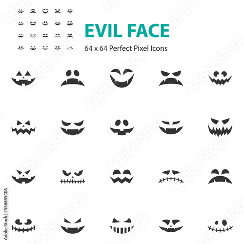 set of evil face icon, halloween, scary