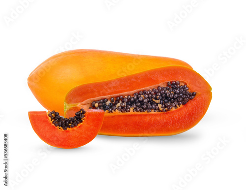 Ripe papaya sliced isolated on transparent background. (.PNG)
