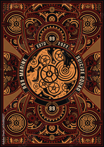 Steampunk Retro Vector Poster Template Vector EPS