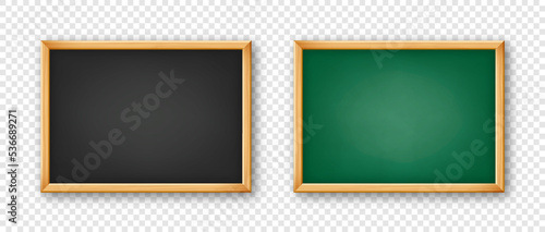 Realistic blank chalkboard in a wooden frame. School blackboard with traces of chalk, writing surface for text or drawing. Presentation board, online studying and e-learning. Vector illustration