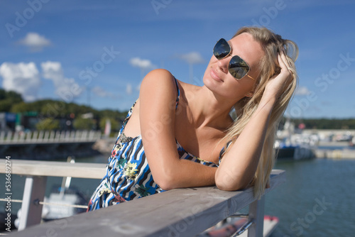 woman in dress near the yachts © zhagunov_a
