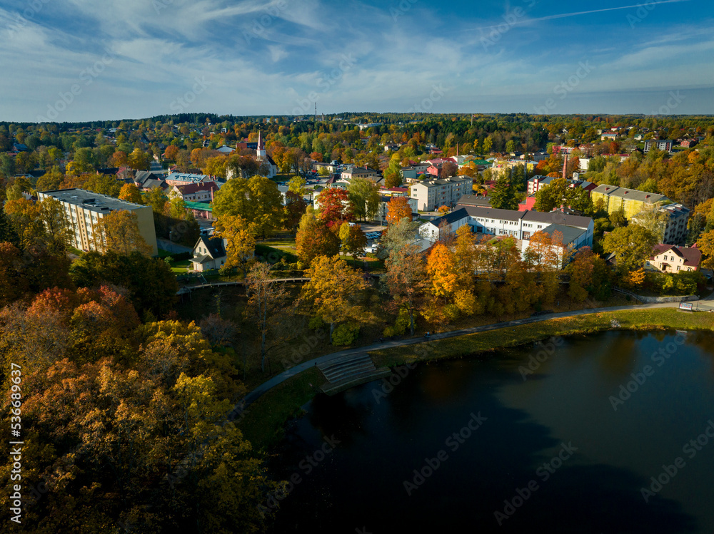 Obraz premium Autumn view of the city of Smiltene in Latvia