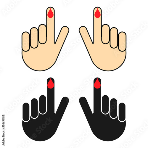 Set of Hand finger with drop blood icon, medical health test symbol, control measurement vector illustration