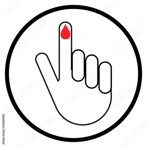 Hand finger with drop blood icon, medical health test symbol, control measurement vector illustration