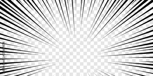 Manga anime action frame lines. Abstract explosive template with speed lines on transparent background. Motion radial lines. Flash explosion radial lines Vector illustration
