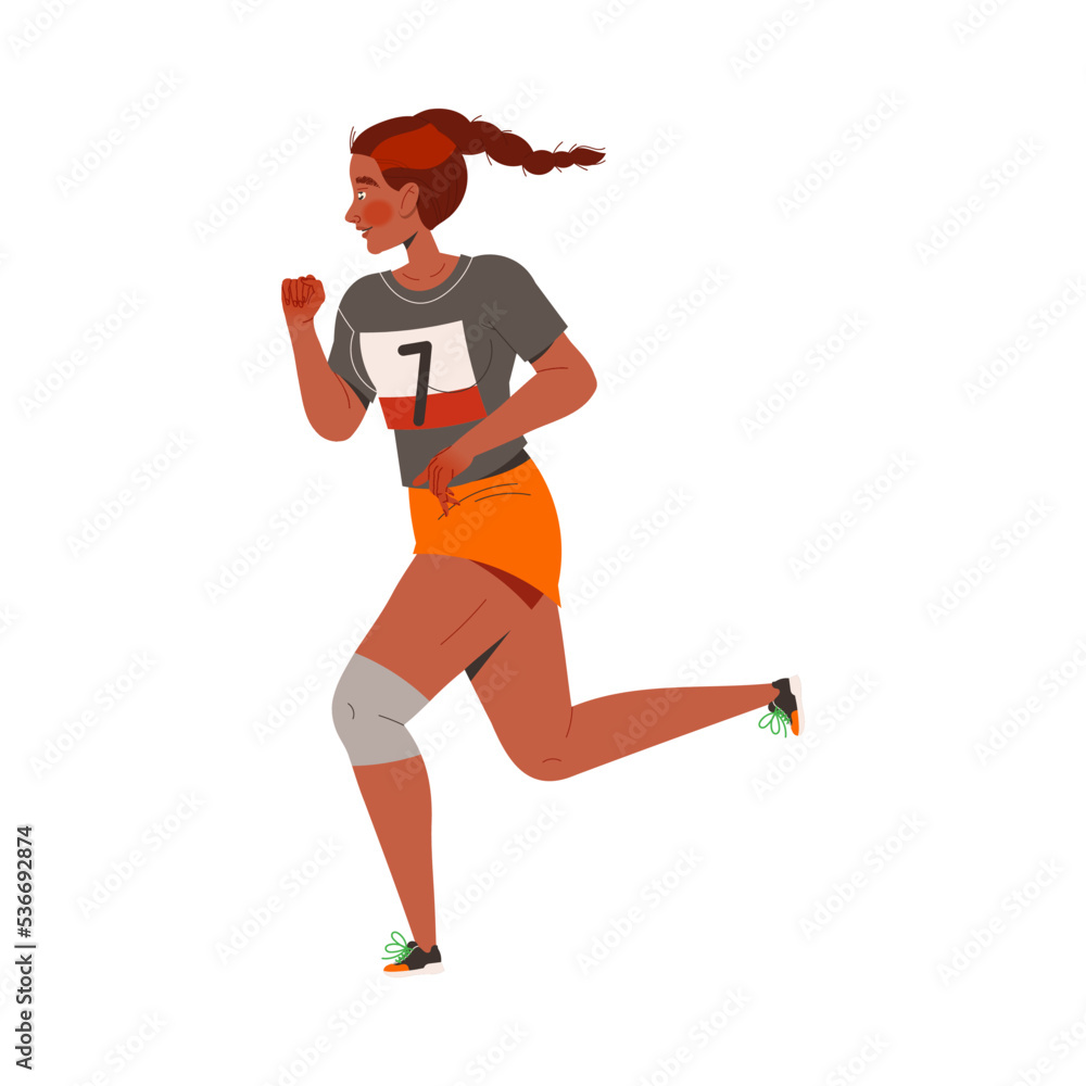 Woman Character Participating in Marathon Running in Sportswear with Number Vector Illustration Woman Character Participating in Marathon Running in Sportswear with Number Vector Illustration