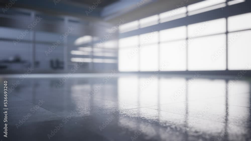 empty office space with large window, glass walls and background at sunrise with open clean room to work. 3D Rendering empty office space with large window, glass walls and background at sunrise with open clean room to work. 3D Rendering