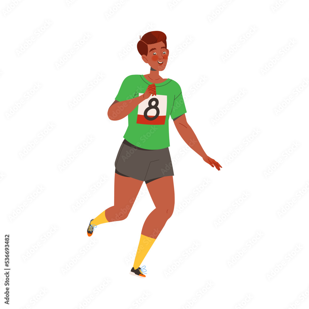 Smiling Man Character Participating in Marathon Running in Sportswear with Number Vector Illustration Smiling Man Character Participating in Marathon Running in Sportswear with Number Vector Illustration