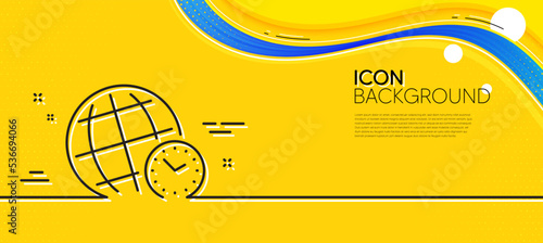 Time zone line icon. Abstract yellow background. World clock sign. Watch symbol. Minimal time zone line icon. Wave banner concept. Vector
