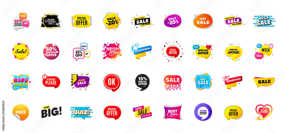 Fototapeta premium Promo offer discount sale banners. Best deal price stickers. Black friday special offer tags. Sale bubble coupon. Promotion discount banner templates design. Buy offer sticker. Promotion flyer. Vector