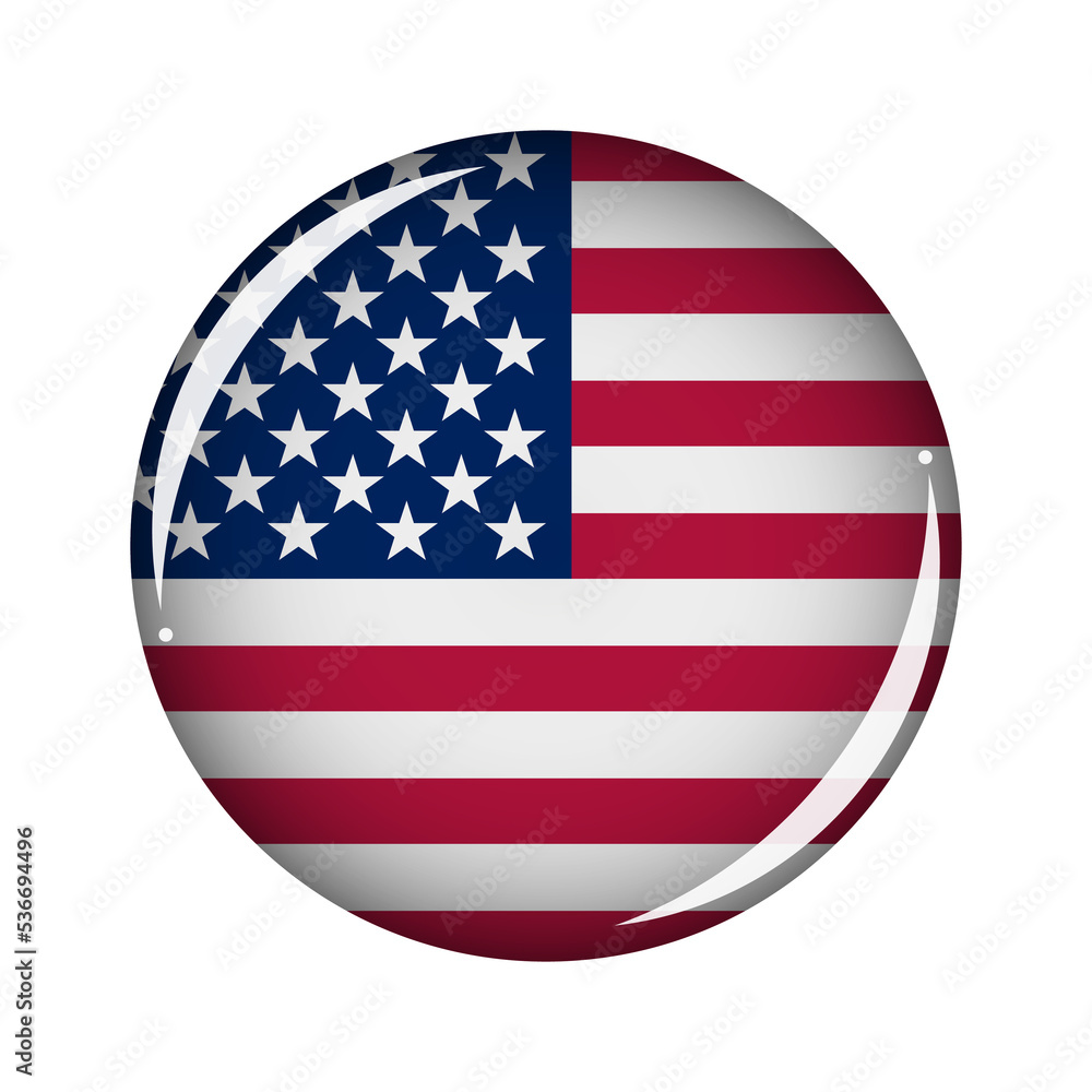 Round volume button with USA flag. Sphere icon isolated on white background. Round volume button with USA flag. Sphere icon isolated on white background.
