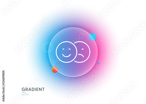 Like and dislike line icon. Gradient blur button with glassmorphism. Smile sign. Social media feedback symbol. Transparent glass design. Like line icon. Vector