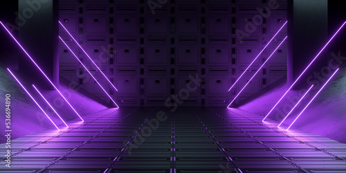 Wallpaper Mural Modern Sci Fi Corridor Hallway Passage Podium Stage Cyber Neon Purple Light Glowing Illumination Laser Beam Lines Abstract Backgrounds 3d Rendering Illustration Torontodigital.ca