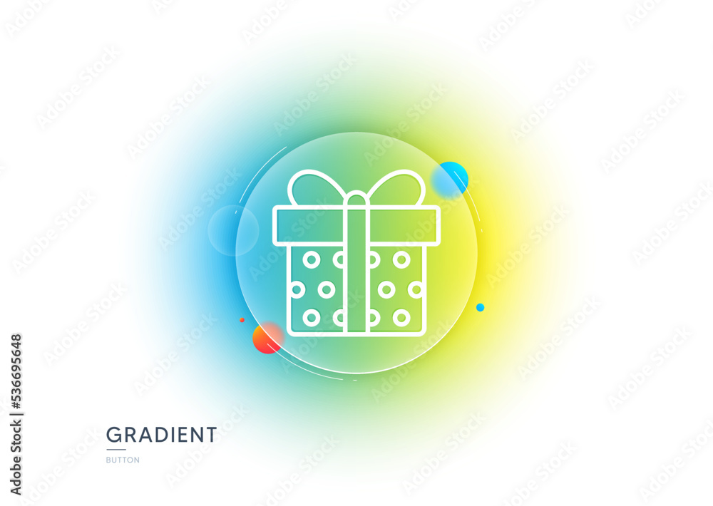 Gift box line icon. Gradient blur button with glassmorphism. Present or Sale sign. Birthday Shopping symbol. Package in Gift Wrap. Transparent glass design. Gift box line icon. Vector Gift box line icon. Gradient blur button with glassmorphism. Present or Sale sign. Birthday Shopping symbol. Package in Gift Wrap. Transparent glass design. Gift box line icon. Vector