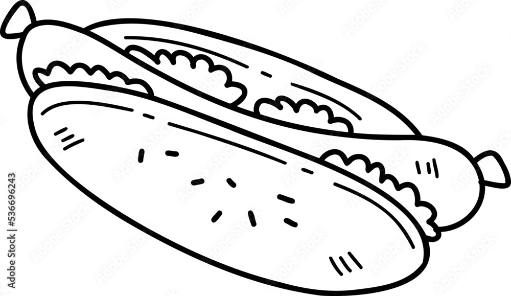 Hand Drawn delicious Hot Dog Bread illustration Hand Drawn delicious Hot Dog Bread illustration