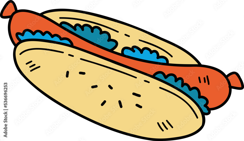 Hand Drawn delicious Hot Dog Bread illustration Hand Drawn delicious Hot Dog Bread illustration