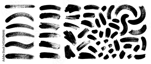 Set of black paint, ink brush strokes, brushes, lines. Vector dirty, grunge artistic design elements, backgrounds, textures.
