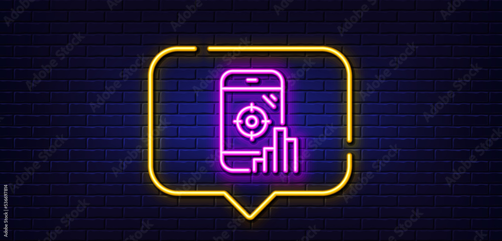 Neon light speech bubble. Seo phone line icon. Search engine optimization sign. Aim target symbol. Neon light background. Seo phone glow line. Brick wall banner. Vector Neon light speech bubble. Seo phone line icon. Search engine optimization sign. Aim target symbol. Neon light background. Seo phone glow line. Brick wall banner. Vector