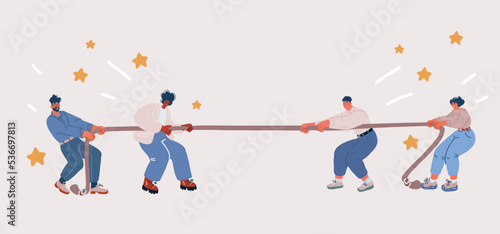 Vector illustration Business Employee Worker Situation in Office. Teams business competition taging war together