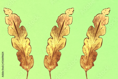 Ilustracja motyw roślinny jasne liście zielone tło	
