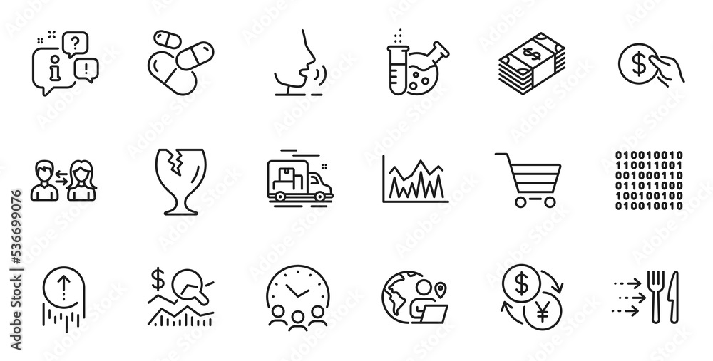 Outline set of Check investment, Market sale and Chemistry lab line icons for web application. Talk, information, delivery truck outline icon. Vector Outline set of Check investment, Market sale and Chemistry lab line icons for web application. Talk, information, delivery truck outline icon. Vector