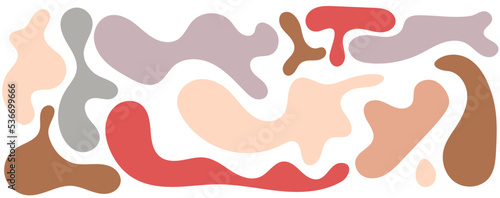 Bloho color irregular blob, set of abstract organic shapes. Abstract irregular random blobs. Simple liquid amorphous splodge. Trendy minimal designs for presentations, banners, posters and flyers.