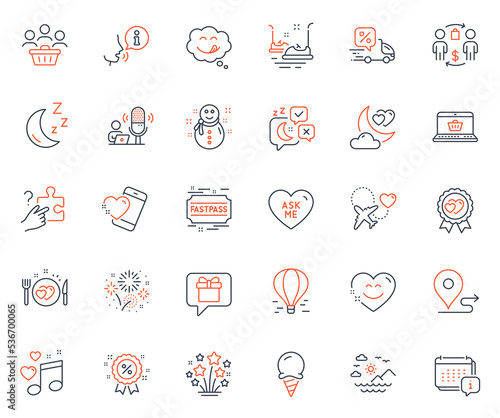 Holidays icons set. Included icon as Journey, Honeymoon travel and Moon web elements. Search puzzle, Buying process, Sea mountains icons. Heart, Ice cream, Sleep web signs. Buyers. Vector
