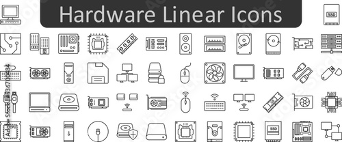 Hardware linear icons set. Web icon set. Website set icon vector