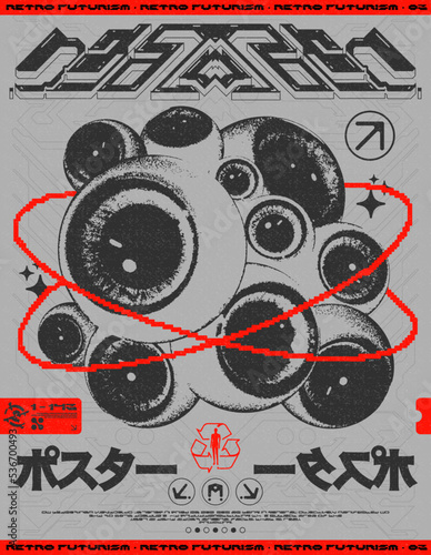 Poster with 3D eyes and "eye" text. Streetwear print for t-shirts, sweatshirts and sweatshirts. isolated on black background