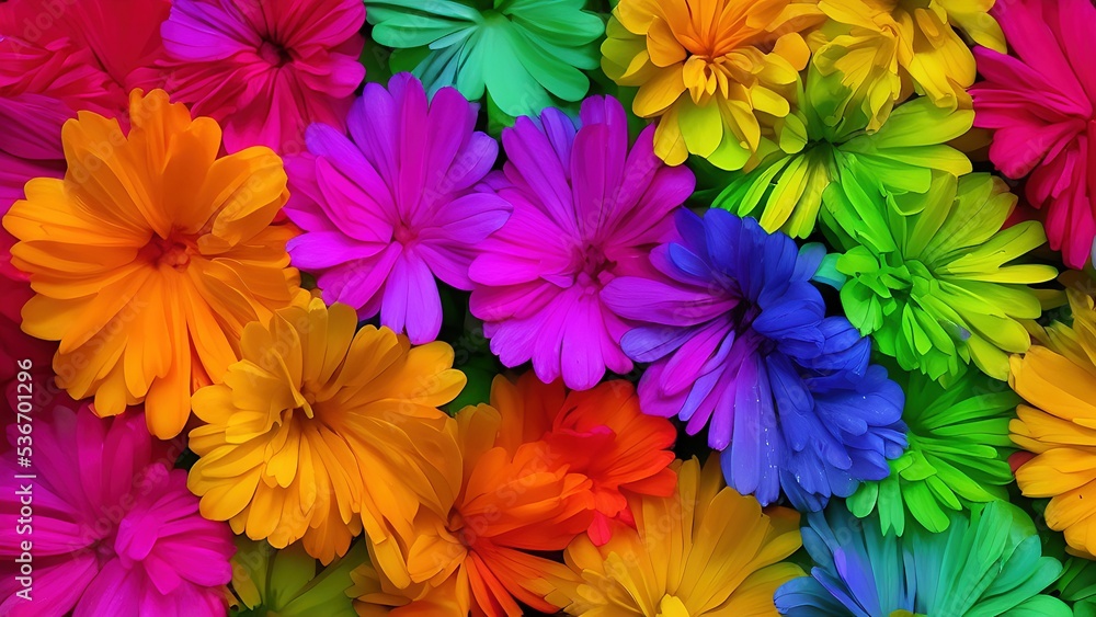 Fototapeta premium Rainbow flowers, macro photography, illustration