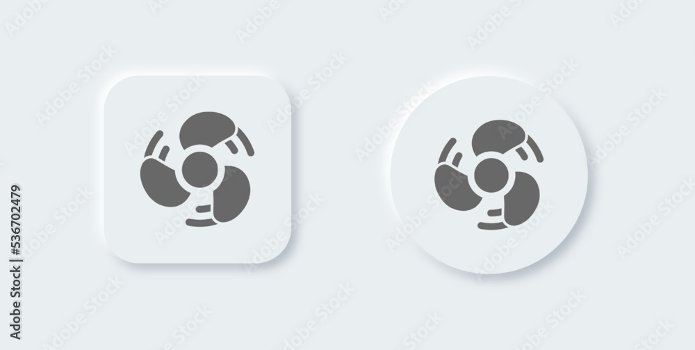 Fan solid icon in neomorphic design style. Cooler signs vector illustration. Fan solid icon in neomorphic design style. Cooler signs vector illustration.