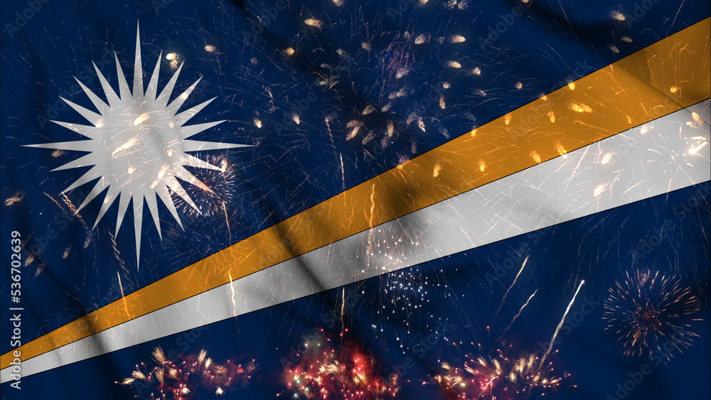 The Marshall Islands flag seamless animation with fireworks. Marshall