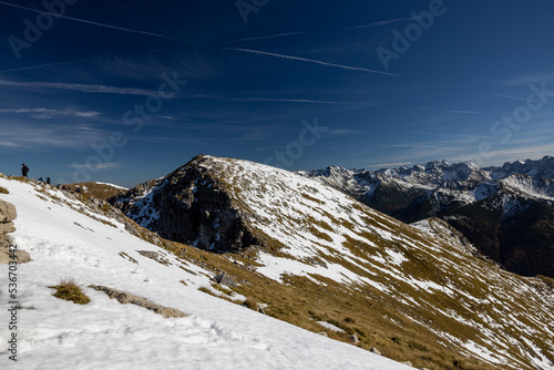 Panoramic view on Tatra Mountains in Poland towards Czerwone Wierchy.