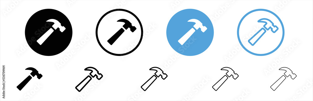 Hammer icon. Hammer icon set. Hammer button symbol. Hammer icon for apps and websites. Filled flat sign. Vector illustration. Hammer icon. Hammer icon set. Hammer button symbol. Hammer icon for apps and websites. Filled flat sign. Vector illustration.