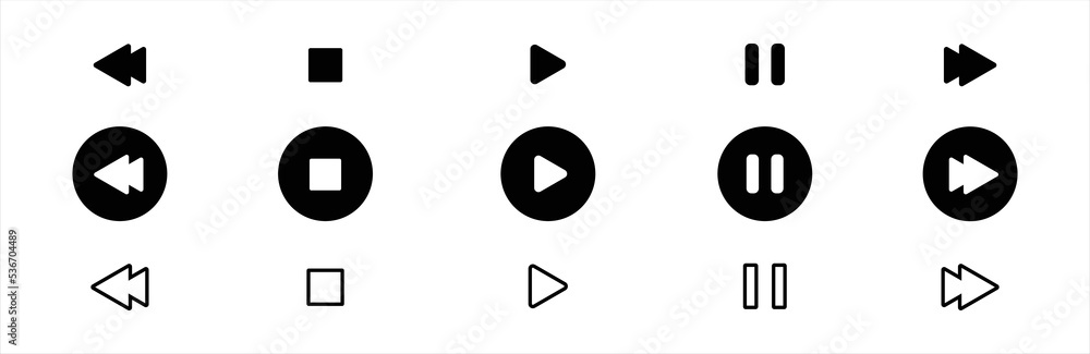 Play and pause icon set. Media player icon set. Music player icon set ...