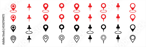 Pin Location icon. Simple map pin. Set of red and black map pin icons. Modern map markers. location pin sign. Map pin place marker. Vector icon