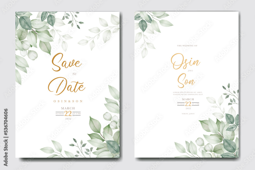 Greenery Leaf Wedding Invitation card Watercolor 