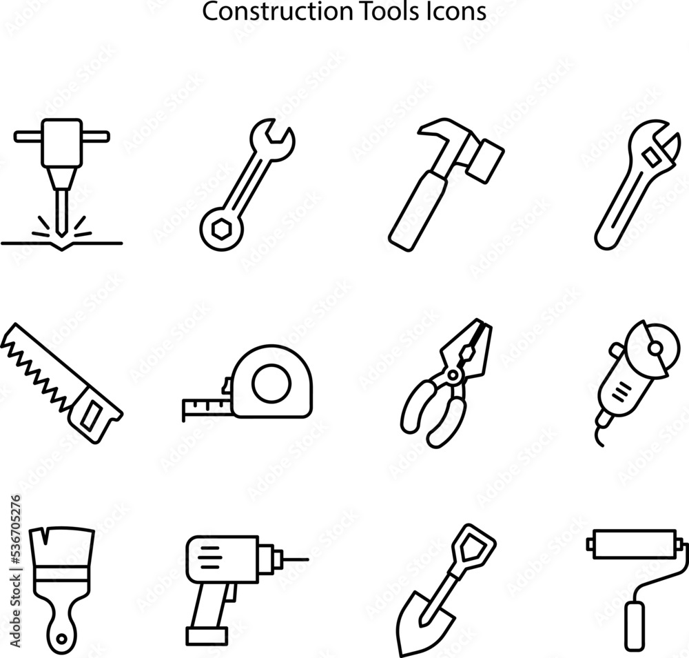 Building and repair tools icons, construction tools kit. Home