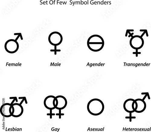 Female gender, male gender, gender sign or symbol. Simple symbol of woman, female and symbol of man, male.