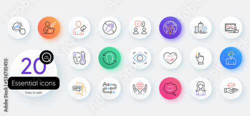 Simple set of Leaf, Graph chart and Journey path line icons. Include Organic tested, Apartment insurance, People voting icons. Fever, Smile chat, Woman web elements. Global business. Vector