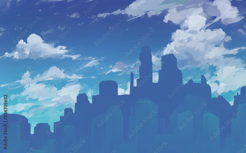 青空と高層ビルの風景