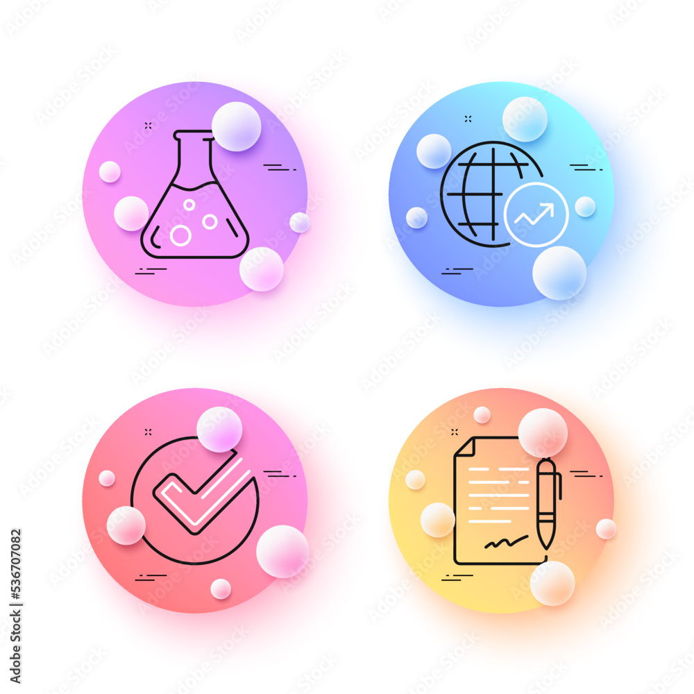 Chemistry lab, Agreement document and Verify minimal line icons. 3d spheres or balls buttons. World statistics icons. For web, application, printing. Vector Chemistry lab, Agreement document and Verify minimal line icons. 3d spheres or balls buttons. World statistics icons. For web, application, printing. Vector