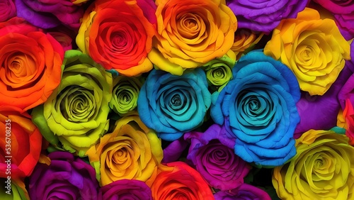 Rainbow flowers, macro photography, illustration