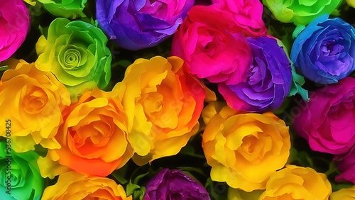 Rainbow flowers, macro photography, illustration