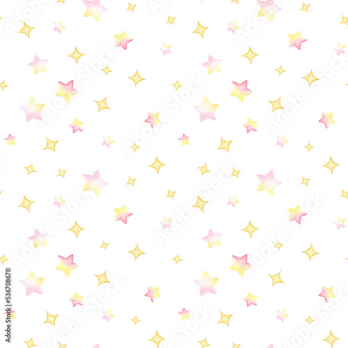 Watercolor seamless pattern with yellow stars