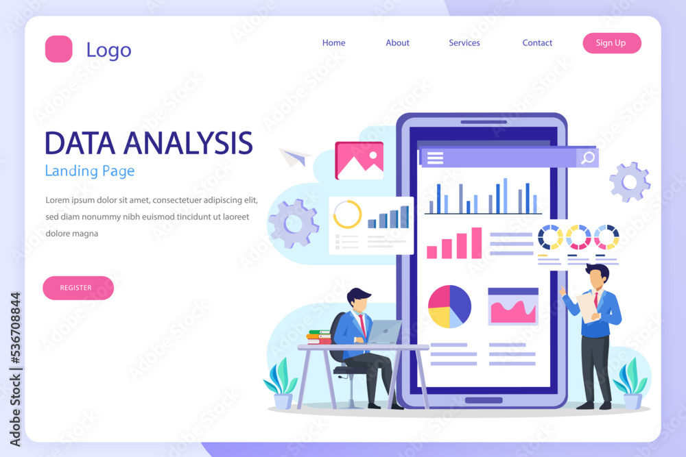 Data analysis landing page website flat vector template Data analysis landing page website flat vector template