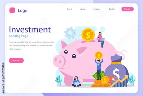 Business investment landing page website flat vector template