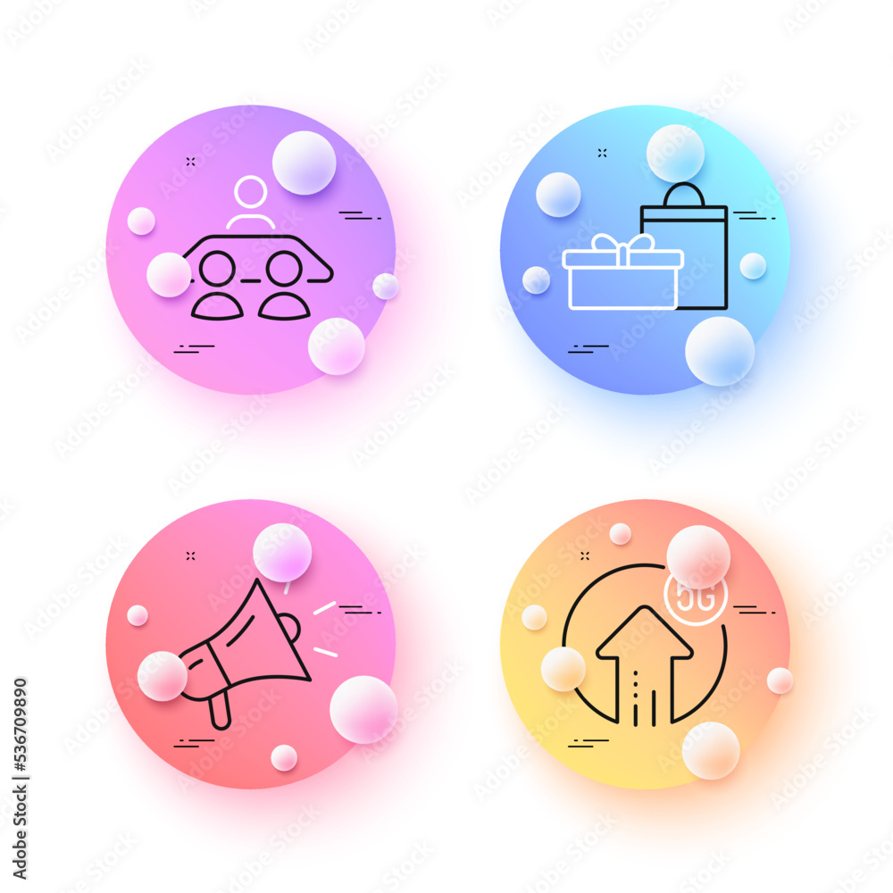 Interview job, 5g upload and Gifts minimal line icons. 3d spheres or balls buttons. Megaphone icons. For web, application, printing. Consulting, Fast wifi, Birthday boxes. Brand advertisement. Vector Interview job, 5g upload and Gifts minimal line icons. 3d spheres or balls buttons. Megaphone icons. For web, application, printing. Consulting, Fast wifi, Birthday boxes. Brand advertisement. Vector