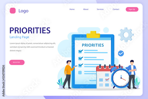 Priorities landing page website flat vector template