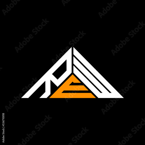 REW letter logo creative design with vector graphic, REW simple and modern logo in triangle shape. photo